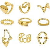 Bgfhna 9 Pcs 18K Gold Plated Chunky Rings Stackable Gold Plated Thumb Ring Statement Stacking Braided Twisted Round Knuckle Band Dome Thick Open Rings Adjustable Dainty Trendy Jewelry Gift for Women