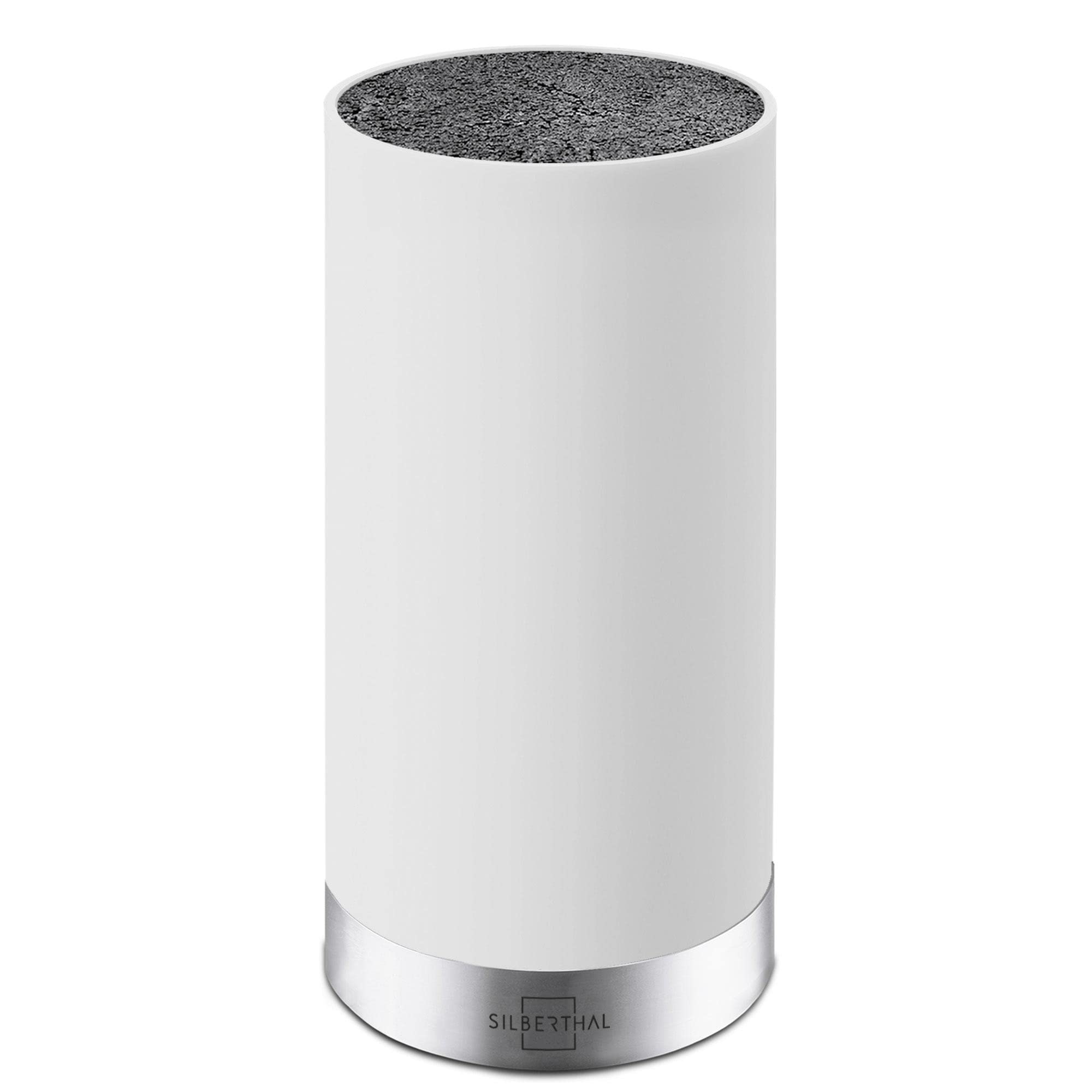 SILBERTHAL Universal Knife Block Without Knives 22 x 11cm - Space Saver for up to 10 Knives Holder - Removable Bristle Fibre - Sturdy 1,2kg - White