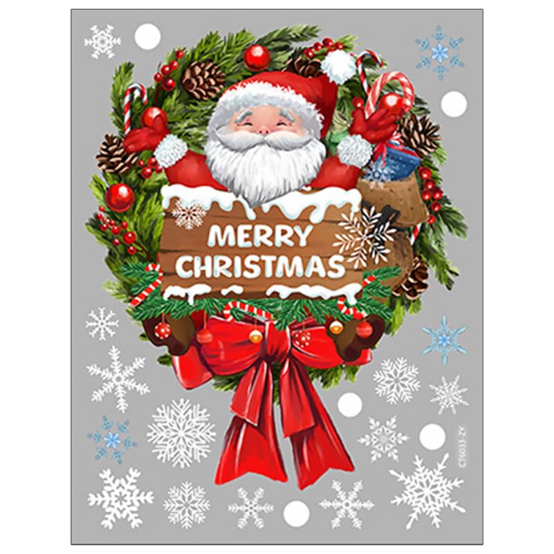 ORFOFE Christmas Window Cling PVC Xmas Wreath Style Decal for Home Wall Refrigerator Decoration Static Clings with Bright Colors for Festive Party Scenes