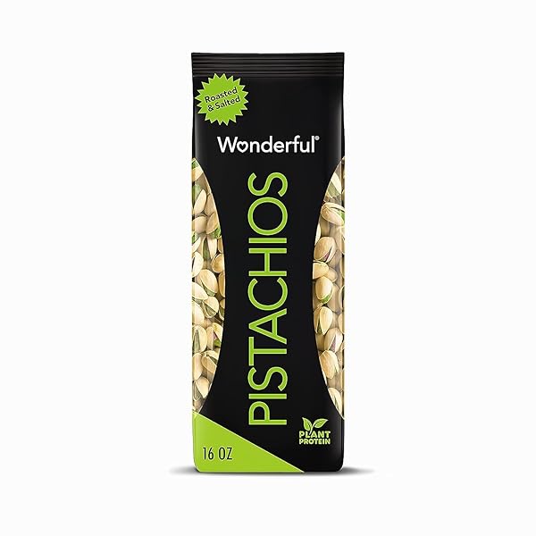 WONDERFUL PISTACHIOS IN SHELL, ROASTED & SALTED NUTS, 16 OUNCE BAG, PROTEIN SNACKS, GLUTEN FREE, HEALTHY LUNCH SNACKS, PANTRY STAPLES
