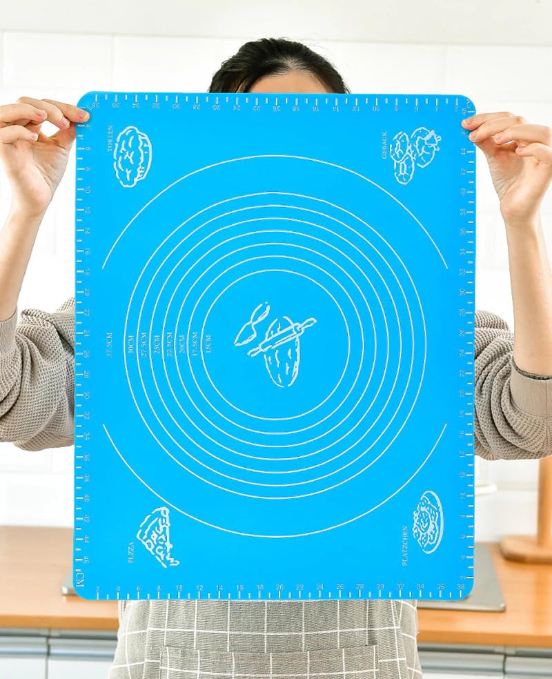 1 Pc Blue 50x40cm Non-Stick and No-Slip Silicone Baking Pastry Mat 19.7''x15.8'' Fondant Mat Dough Rolling Mat with Measurement Cookies Cake Bread Making