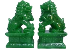 Briskfeel Amperer Feng Shui Porsperity Statues 2 PCS Fu Foo Dogs Pair of Green Guardian Lion Best Housewarming Congratulatory to Ward Off Evil Energy Home Feng Shui Decor