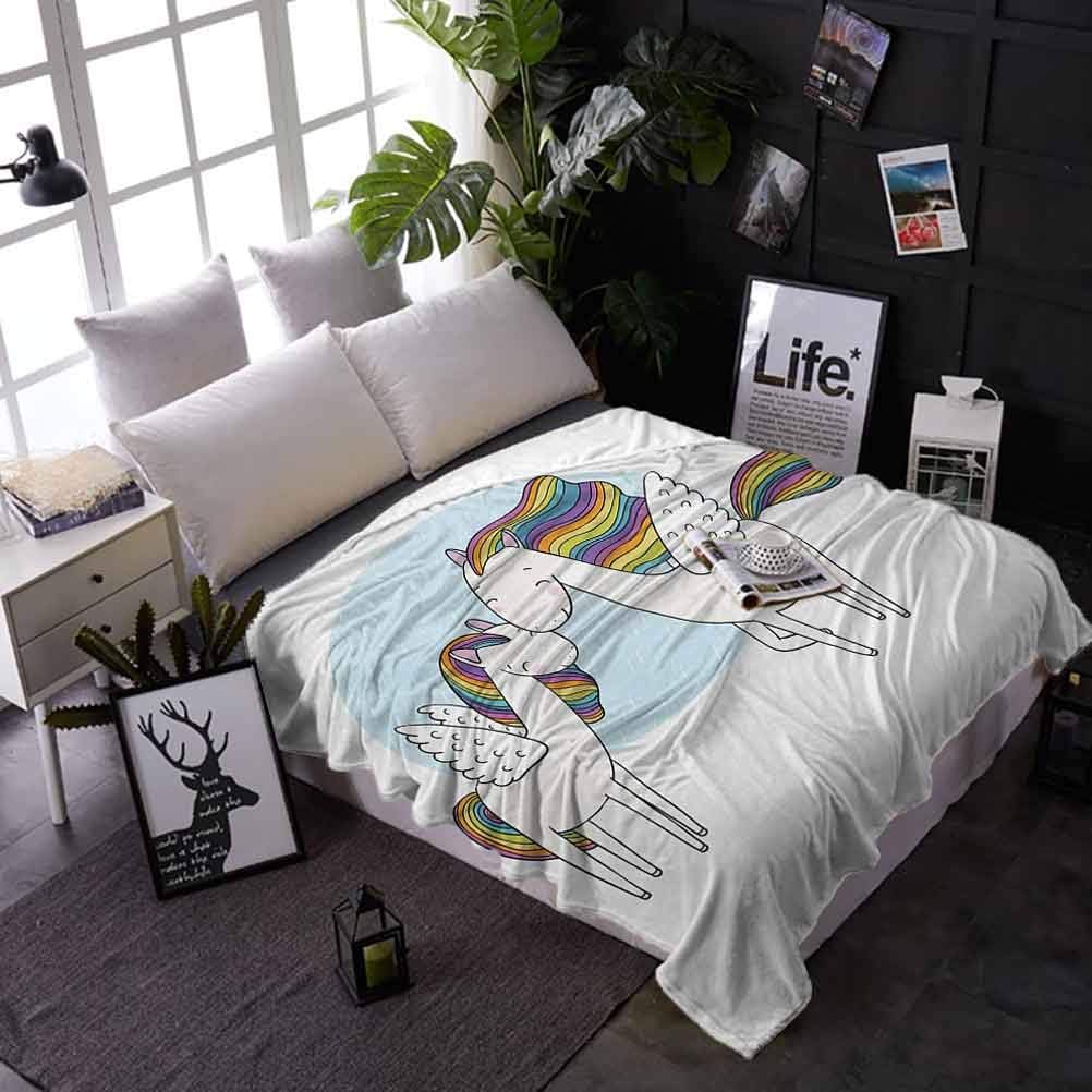 carmaxs Bed Blankets Unicorn Cute Blanket for Couch Bed Sofa Pegasus Horses with Manes in Rainbow Colors and Wings Sweet Mythological Kids Tale 60 x 90 Inches Multicolor