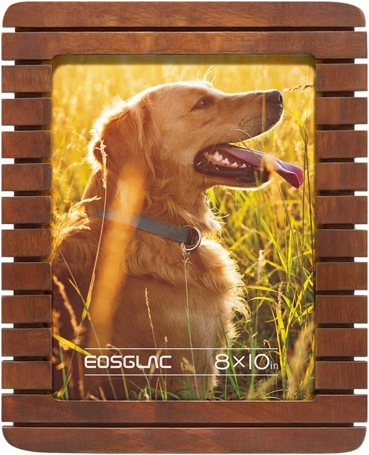 Eosglac 8x10 Picture Frame, Wood Finish with Glass Front, Tabletop and Wall Mounting, Vertically or Horizontally Display, Rustic Brown
