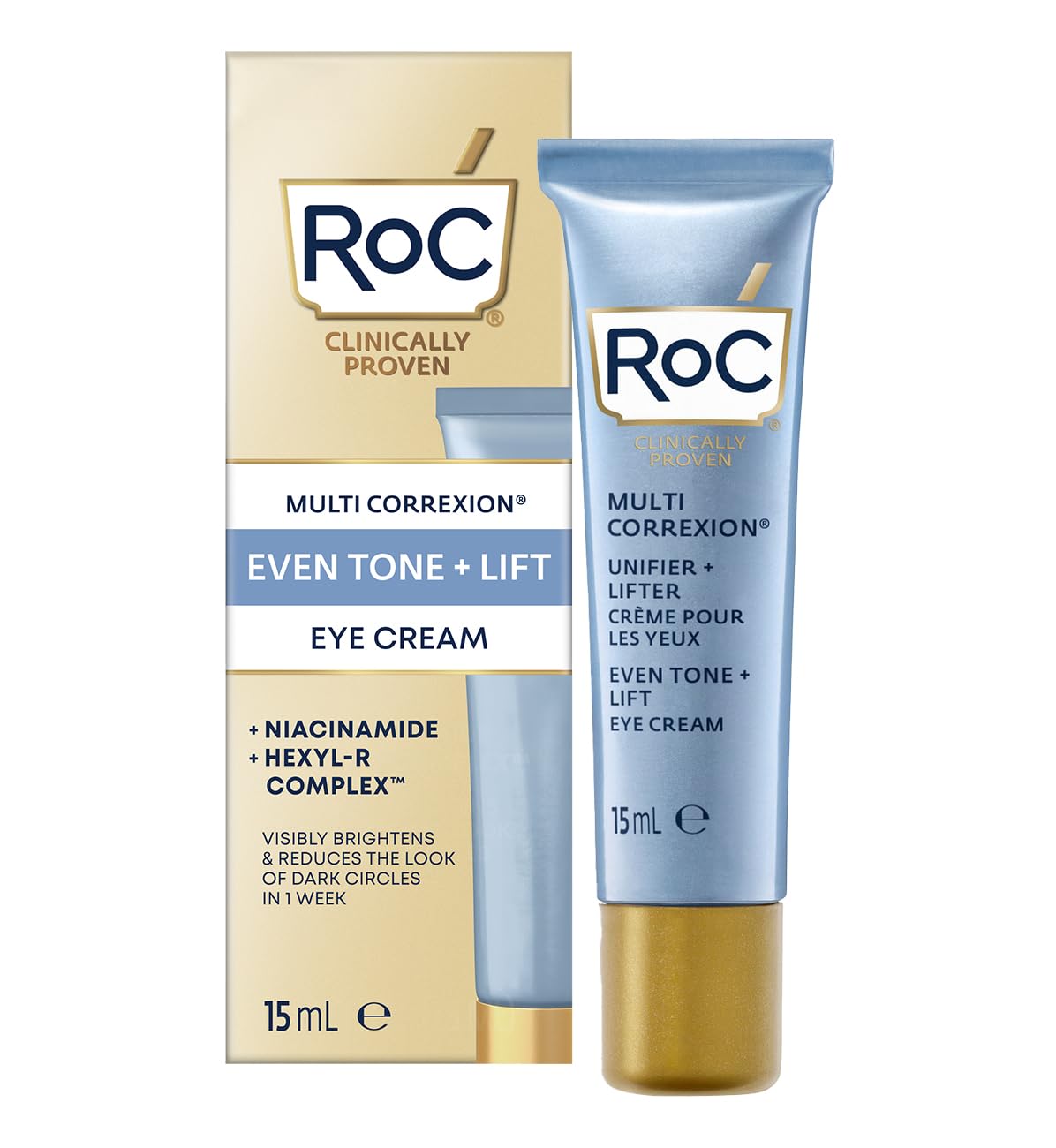 RoC Multi Correxion Even Tone + Lift Eye Cream | Targets Wrinkles & Dark Circles, With Niacinamide | 15 ml
