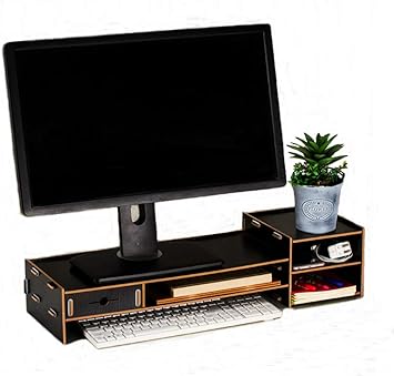Amazon Com Wood Monitor Stand Riser With Adjustable Storage