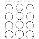 Hoeudjo Stainless Steel Hinged Clicker Segment Septum Rings 16G Horseshoe Hoop Ring Lip Rings Hoop Cartilage Tragus Daith Helix Sleeper Earrings Body Piercing Jewelry Ring Size 6/8/10/12mm