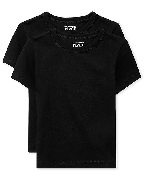 The Children's Place baby boys And Toddler Short Sleeve Basic Layering T-shirt Shirt, Black 2 Pack, 2T US