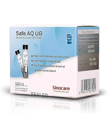 Glucosa en sangre tiras de prueba 50 + lancetas 50 para Sinocare Safe-AQ UG