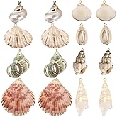 SUNNYCLUE 1 Box 16Pcs 8 Styles Natural Shell Charms Bulk Seashell Charm Summer Ocean Beach Conch Cowrie Scallops Beads Shells Marine Sea Charms for Jewelry Making Charm Earrings Necklaces DIY Crafts