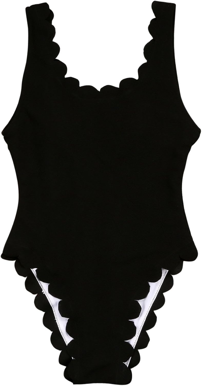 black bathing suit with white trim