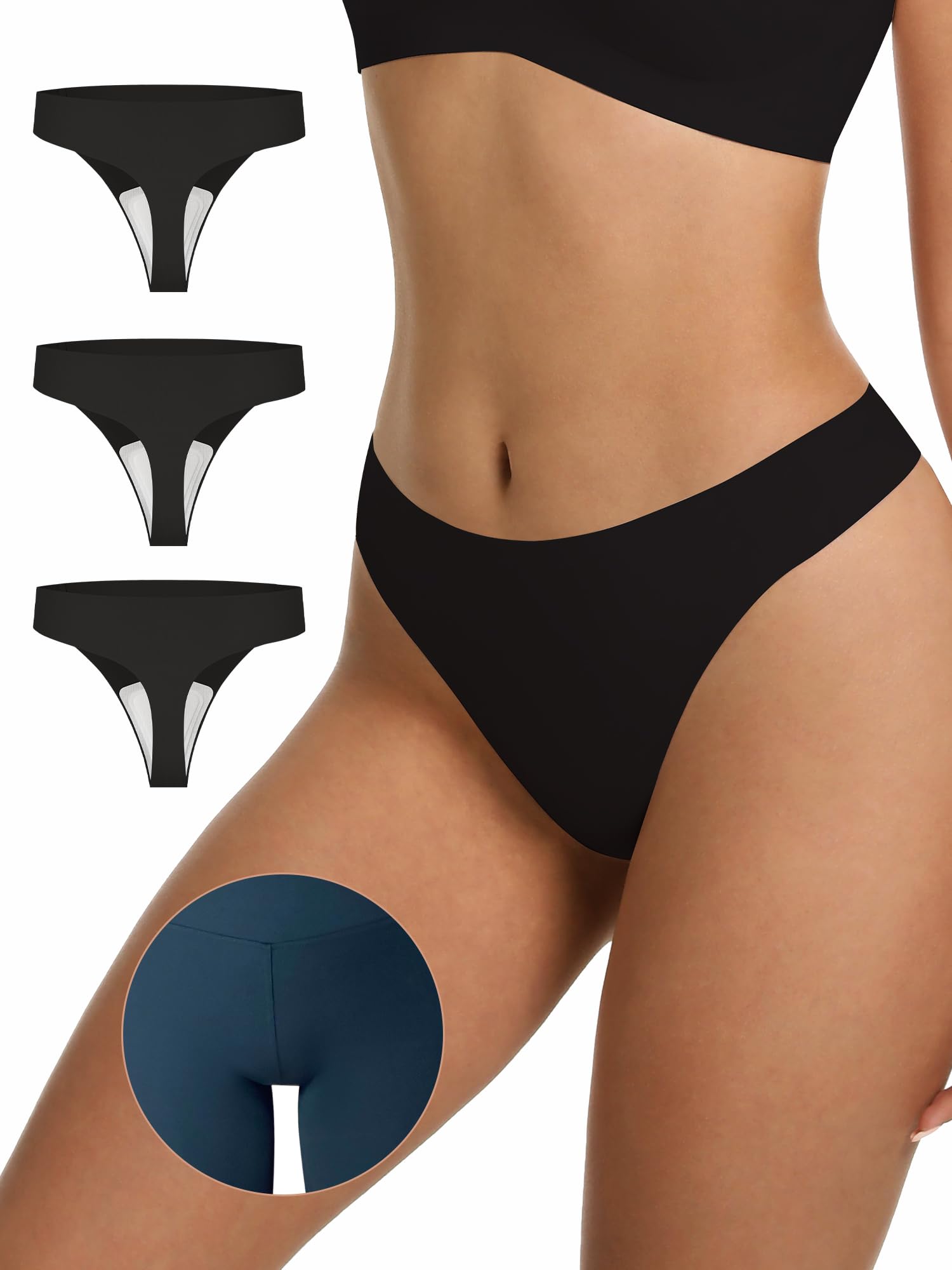 Photo 1 of LUCKMEEY Cotton Thongs for Women Seamless Thongs for Women No Show Thong Panty Liners Workout G-String Thongs Underwear