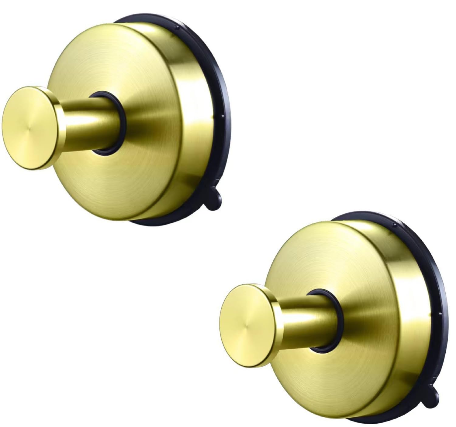 YUET Brushed Brass 2 Pcs Suction Hooks, Vacuum Suction Cup Hook, Metal Towel Coat Hooks Robe Hook SUS 304 Stainless Steel Heavy Duty Door Hanger Clothes Closet Sponges Holder for Bathroom (Gold)