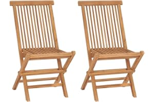 vidaXL Solid Teak Wood Folding Patio Chairs-Brown Wooden Garden Seat-Set of 2-Outdoor Furniture-No Assembly
