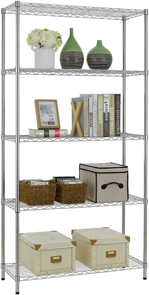 36x14x54inch 4 Tier Layer Shelf Adjustable Steel Wire Metal Shelving Rack (5 shelf Chrome)