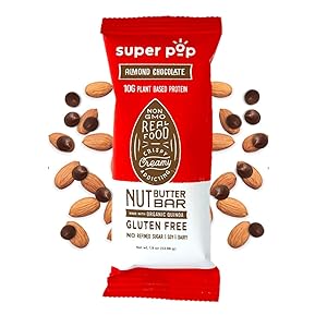 Super Pop Snacks, Clean Plant Based Protein Bars, All-Natural Almond Butter Bars with Organic Whole Foods, Delicious Snack, Gluten Free, Soy Free, Dairy Free, 10g of Protein, Almond Chocolate (12 pack)