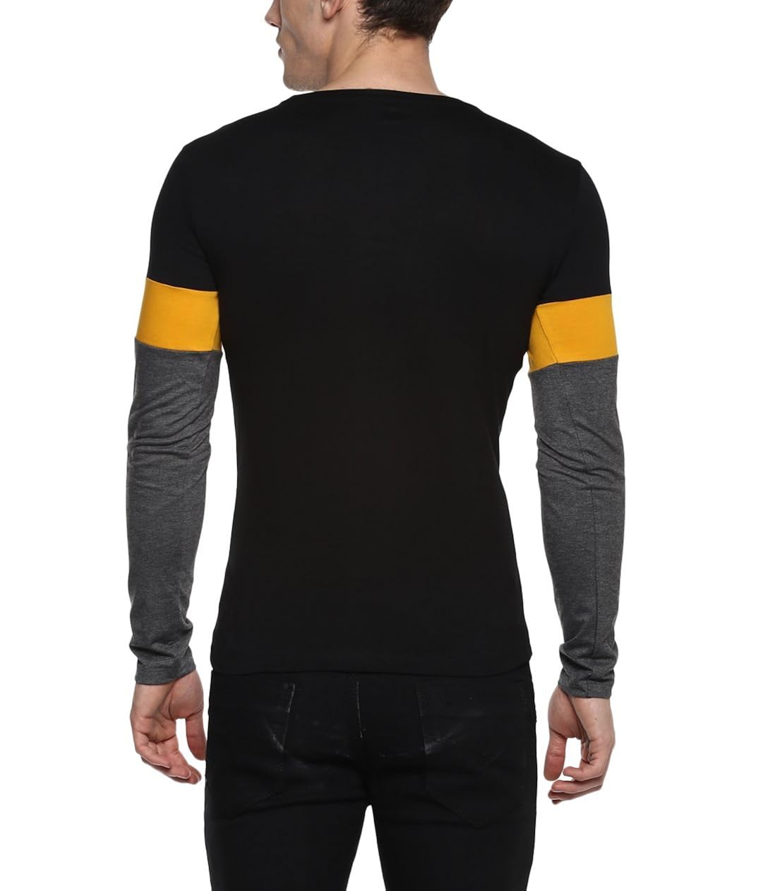 urbano fashion men's black, yellow, grey round neck full sleeve cotton t-shirt