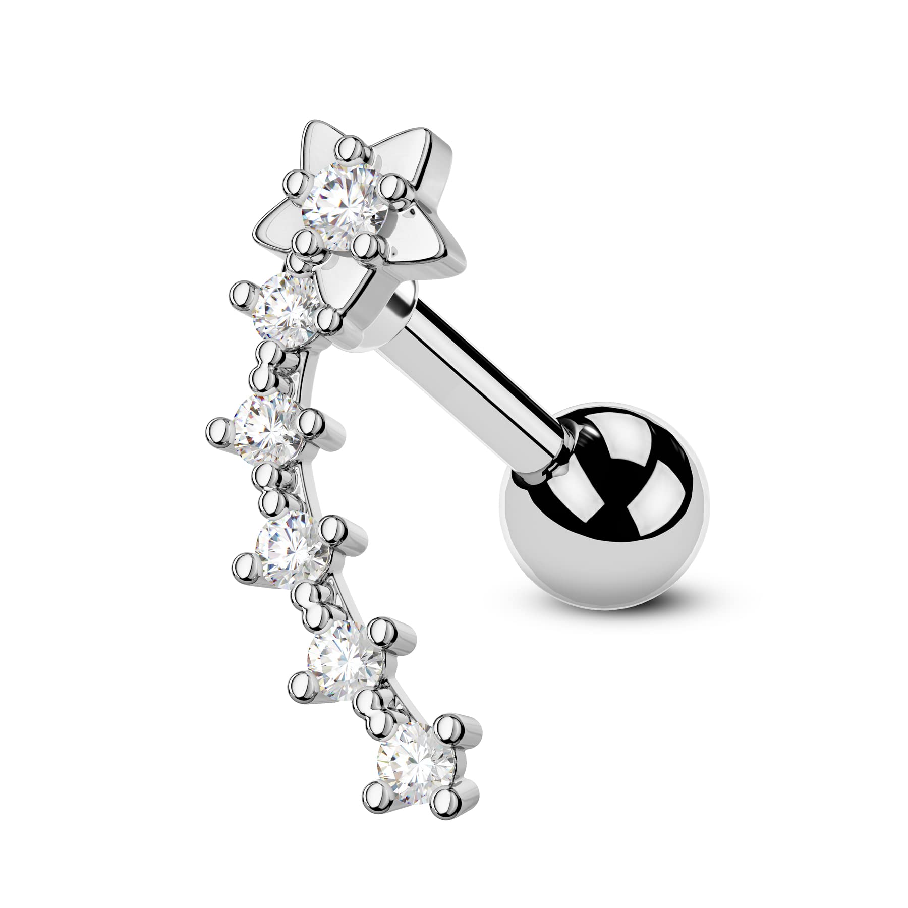 CM Crareesi Mania Star Helix Earrings 16G Curved Cartilage Earrings 316L Stainless Steel Five Tiny Clear CZ Silver Forward Helix Earrings Conch Snug Upper Lobe Studs Earrings