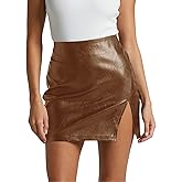 AmorLee Womens High Waisted Leather Mini Skirts Sexy PU Faux Leather Bodycon Short Skirts with Slit