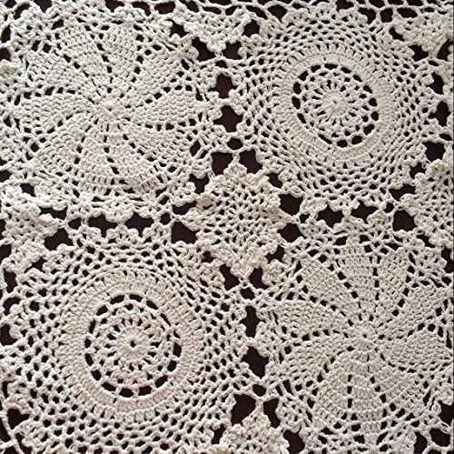 image for Ustide Rustic Floral Table Runner Hand Crochet Table Doily Beige Cotto