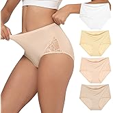 INNERSY Women's High Waisted Lace Nylon Underwear Soft Full Coverage Brief Panties 4 Pack