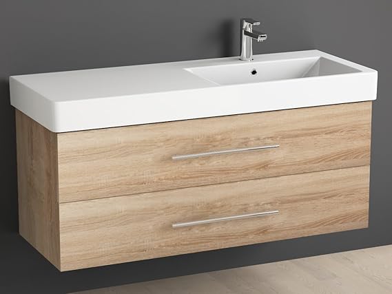 Aqua Bagno Badmöbel 120 cm inkl. Keramik Waschtisch Waschplatz rechts