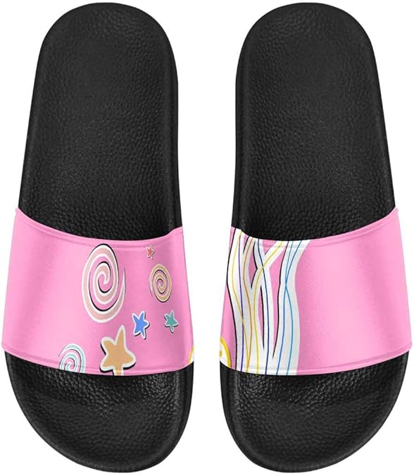 Amazon.com | InterestPrint Outdoor Stylish Sandals Slides for Women Pink Pattern Stars | Slides
