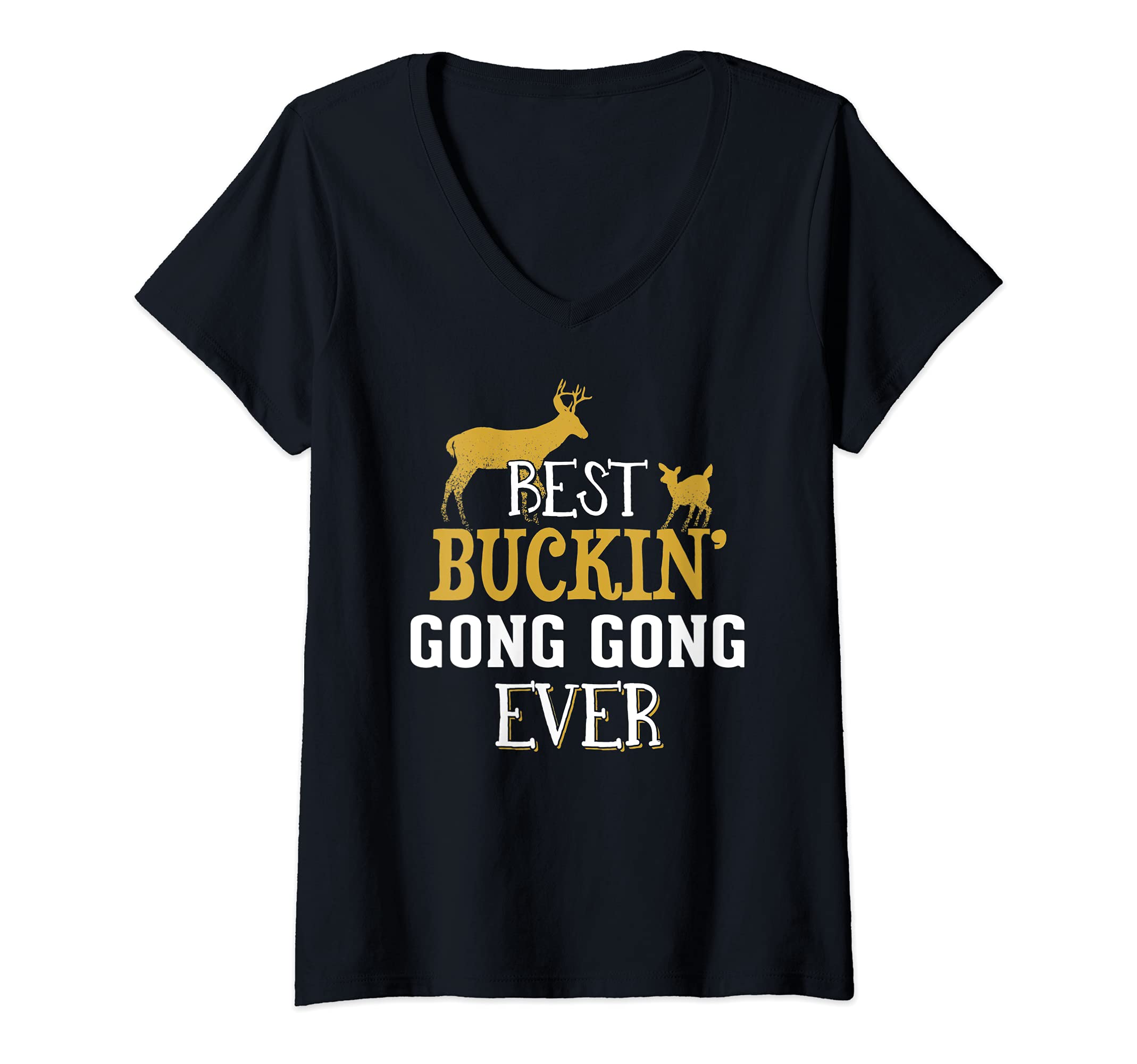 Womens Gong Gong Hunting Design Buck Hunting Gifts for Dad Grandpa V-Neck T-Shirt