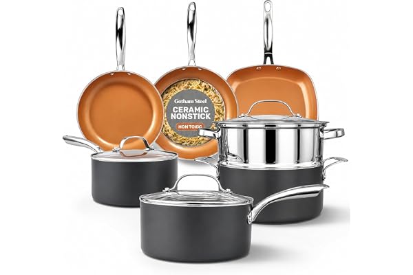 Gotham Steel 12 Piece Pots and Pan Set, Non Stick Cookware Set, Pots and Pans, Pot Set, Pot and Pan Set, Cooking Set, Ceramic