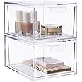 STORi Audrey Stackable Clear Bin Plastic Organizer Drawers | 2 Piece Set | Organize Cosmetics and Beauty Supplies on a Vanity