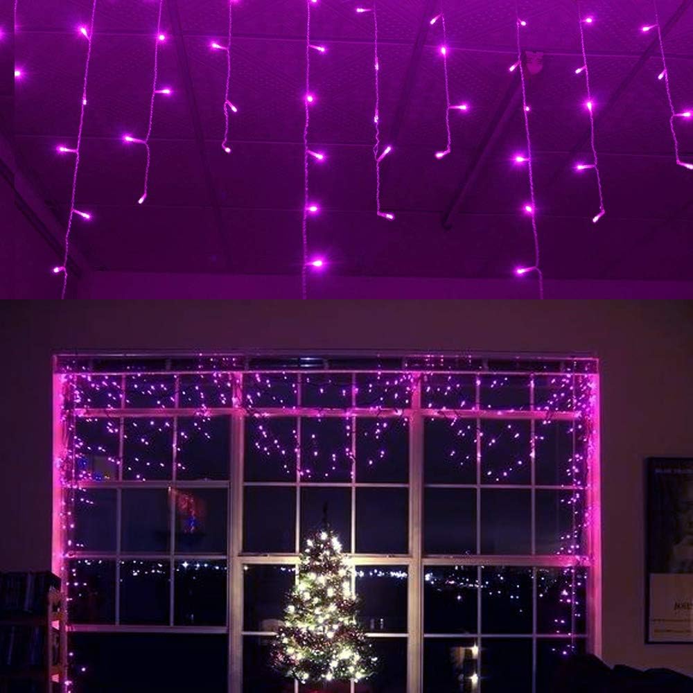 YOLIGHT 13ft 96 LEDs Icicle Curtain String Drop Lights, Indoor Outdoor Decoration for Christmas Festival Wedding Party Patio Garden (Purple)