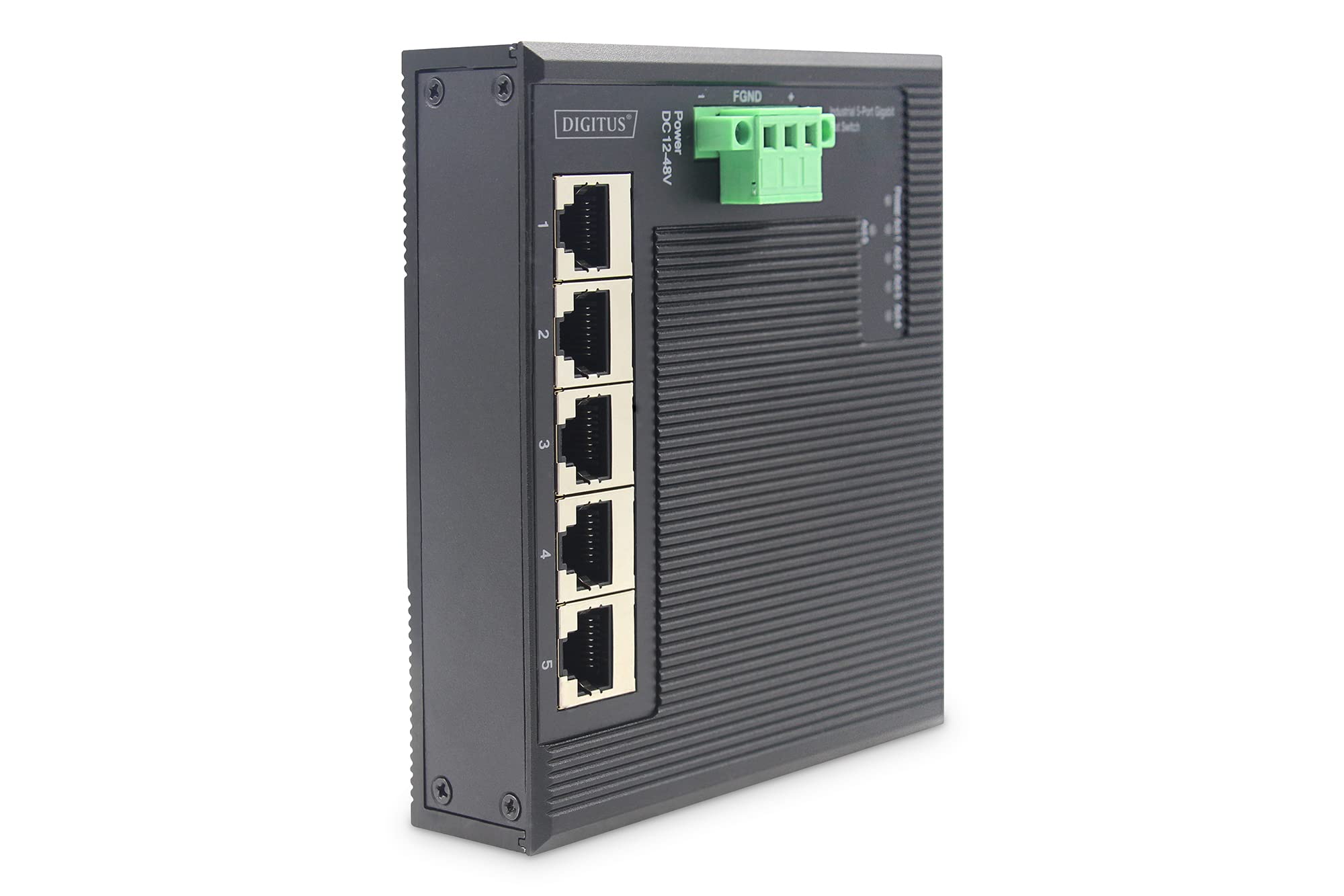 DIGITUS flat Network switch - 5-port Gigabit Ethernet - DIN rail mounting - terminal block - fanless - black