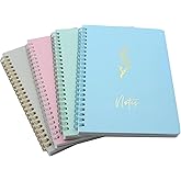 Yansanido Spiral Notebook, 4 Pcs A5 Gilding Flower Design Thick Hardcover 8mm Ruled 80 Sheets/160 Pages Journals for Study and Notes (light)