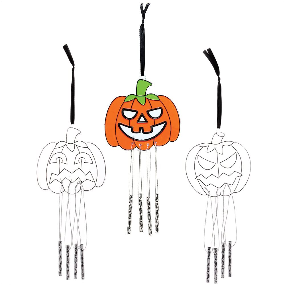 Baker Ross FX248 Pumpkin Suncatcher Windchimes - Pack of 3, Garden Halloween Decorations, Kids Painting Craft Decorations