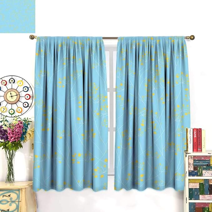 Anniutwo Yellow and Blue Blackout Curtain Floral Spring