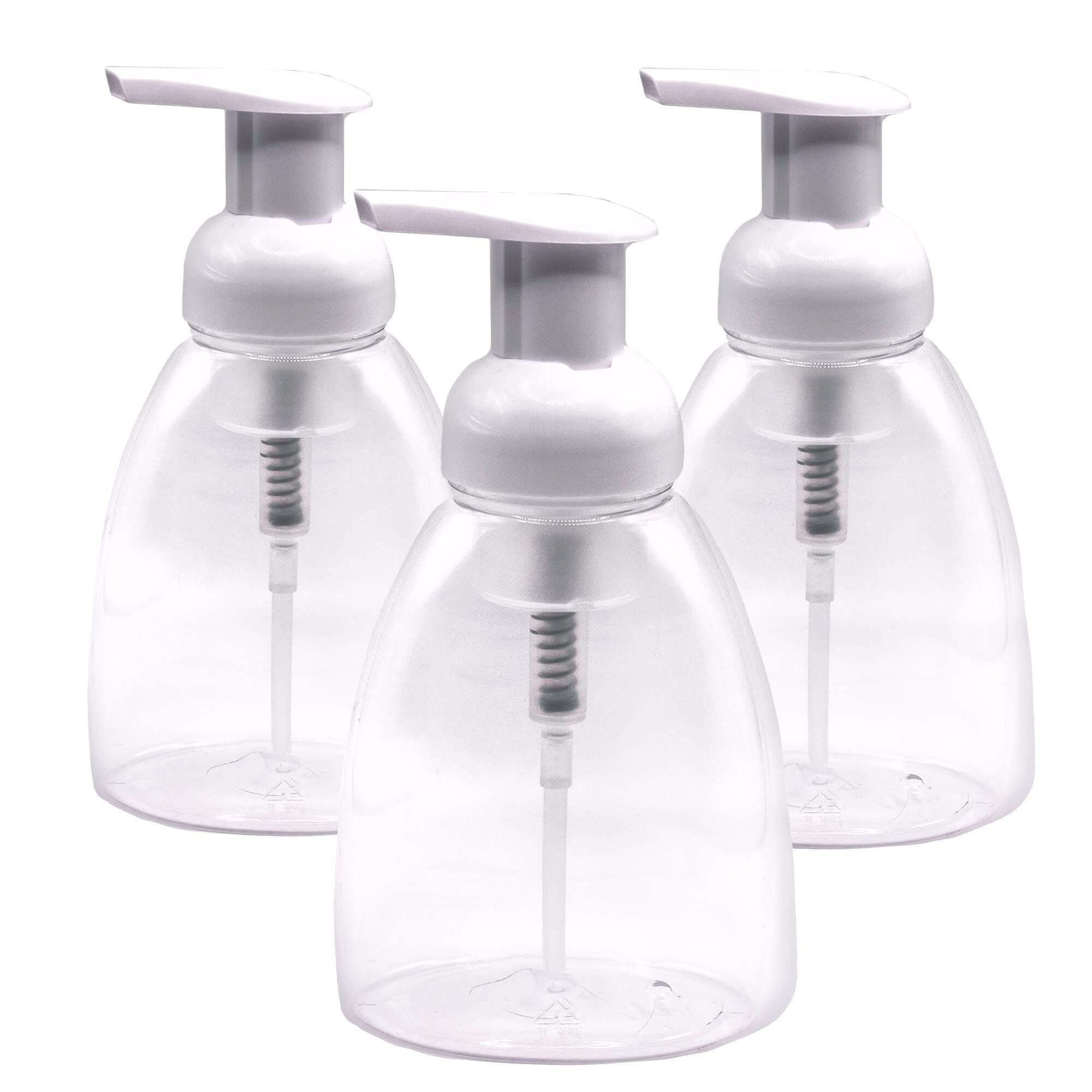 Photo 1 of Clear Plastic Foaming Bathroom Countertop Soap Dispensers, Foaming Pump Bottles, Refillable Plastic Container for Liquid Soap, Compatible with Dr Bronner's Pure Castile Soap 250ml (8.5 oz) - (3 Pack)