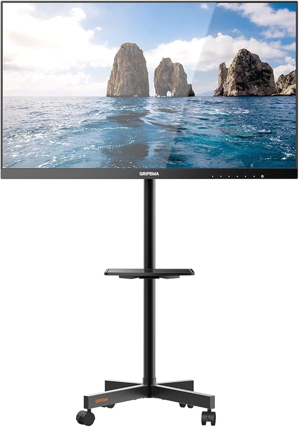 GRIFEMA GB3001 TV Ständer Rollbar für bis 65 Zoll LED OLED LCD Plasma Flach & Curved Fernseher, Fernsehständer Höhenverstellbarer, bis 40 kg, VESA 400 x 400 mm