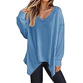 Tankaneo Womens Oversized Long Sleeve V Neck Tshirts Casual Loose Fit Shirts Trendy Fall Tunic Tops