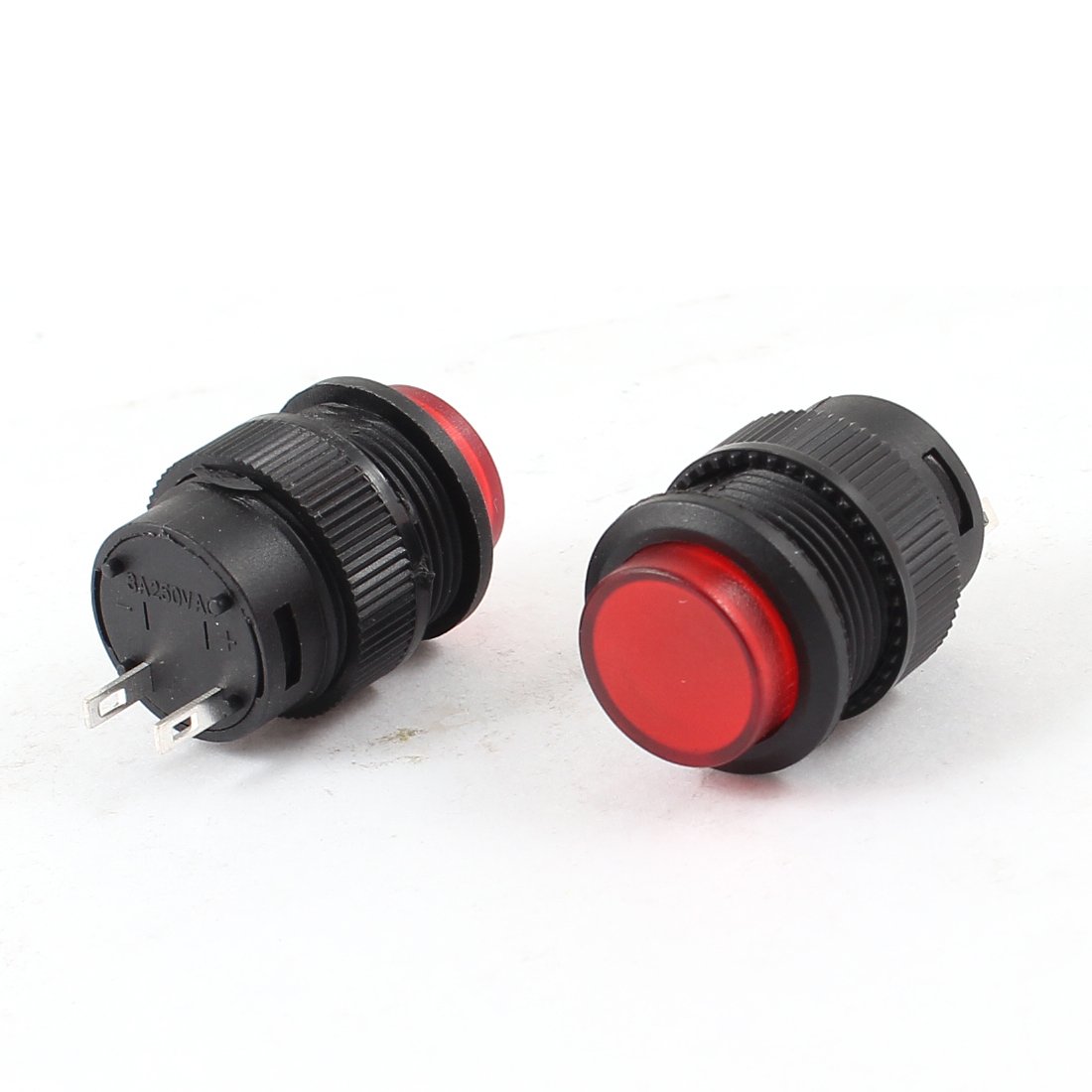 Sourcingmap 2 Pcs Red SPST Non Locking Push Button Switch R16-503 AC 250V 3A