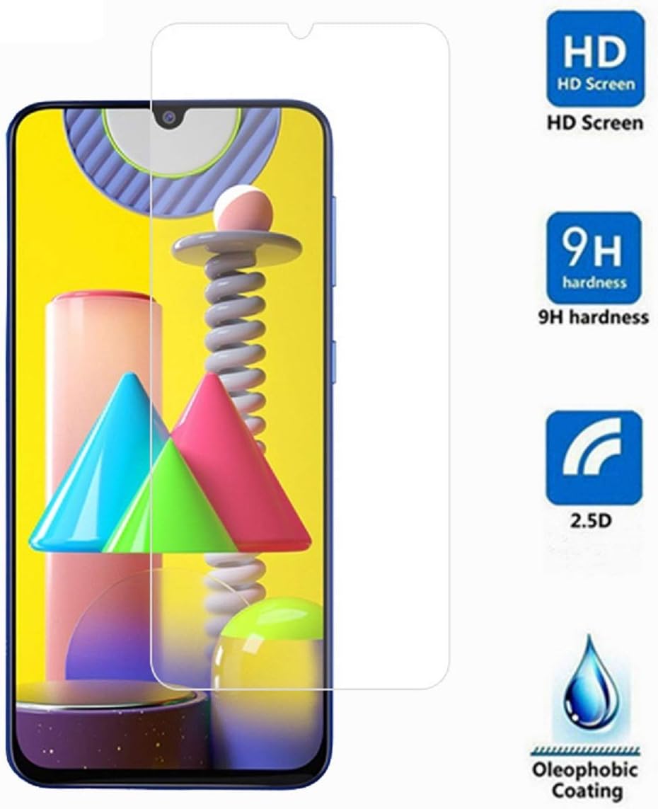 GEEMEE For Samsung Galaxy M31 (2 Pack) Screen Protector Film, 9H Hardness Tempered Glass Protective Film, HD Clear Bubble Free Anti-Scratch Glass Screen Protector (Transparent)