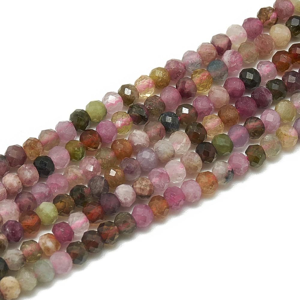 Airssory 110 Pcs 3~3.5mm Natural Tourmaline Beads Strands Faceted Round Small Loose Crystal Gemstone Bead Spacer for DIY Jewelry Making Supplies