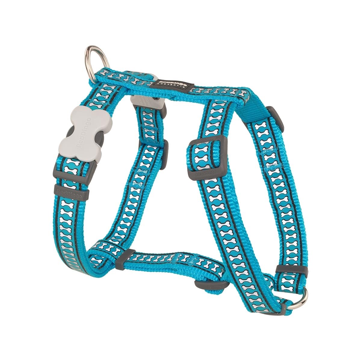 Red Dingo Dog Harness Reflective Bones, Turquoise, Small 15mm