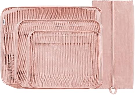 Amazon Co Jp パッキングキューブ折り畳み式トラベル収納袋多機能四ピース服ソートと通気性メッシュパネルグレー グリーン ピンクのバッグを仕上げ Hmmsp Color Pink ホーム キッチン