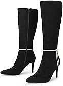 Allegra K Women's Rhinestone Crystal Chain Pointed Toe Stiletto Heels Knee High Boots