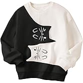 RoseSeek Girl's Graphic Crewneck Cute Sweatshirts Color Block Long Sleeve Cartoon Pullover Tops