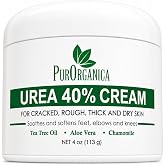 PurOrganica Urea Cream 40% for Feet, Dry Cracked Heels and Calluses, 4 oz | Maximum Strength Exfoliating Moisturizer, Thick Rough Skin Care, Hands Elbows and Knees, Dermatologist Tested, Made in USA