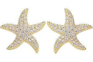 CEYIYA Starfish Stud Earrings for Women - CZ Pave Starfish Stud Earrings for Girls - Charm Starfish Earrings Plated in 14k Gold/White Gold