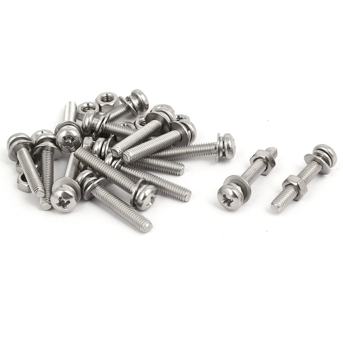 Sourcingmap M4x25mm 304 Stainless Steel Phillips Pan Head Bolt Screw Nut w Washer 15 Sets