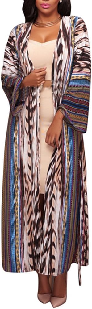 EnlaChic Women Lightweight Long Sleeve Open Front Longline Maxi Duster Cardigan with Belt