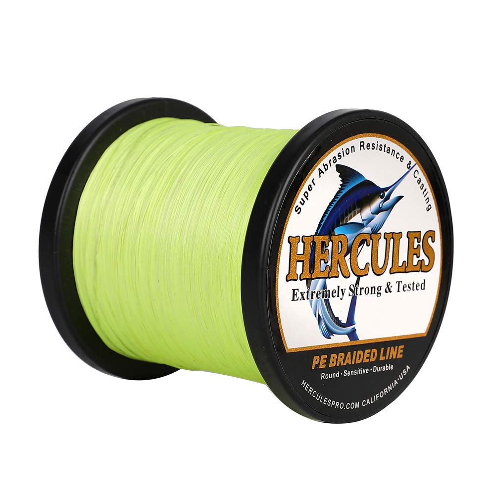 Hercules Braided Fishing Line 2000m 2187yds 6lbs-100lbs Pe Superline 4 Strands (Fluorescent Green 20lb/9.1kg 0.20mm)